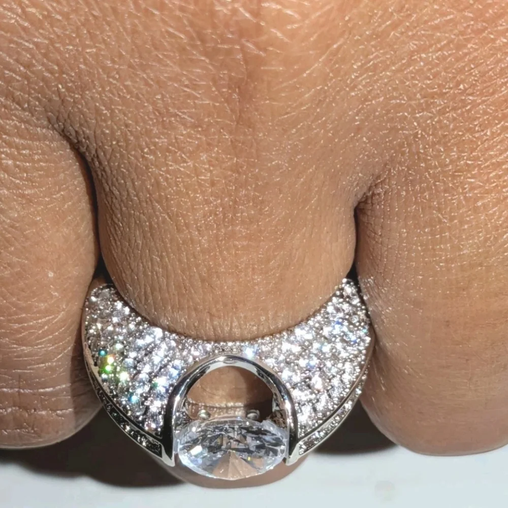 3Ct Round Cut Real Moissanite Men's Engagement Ring 14k White Gold Plated Silver